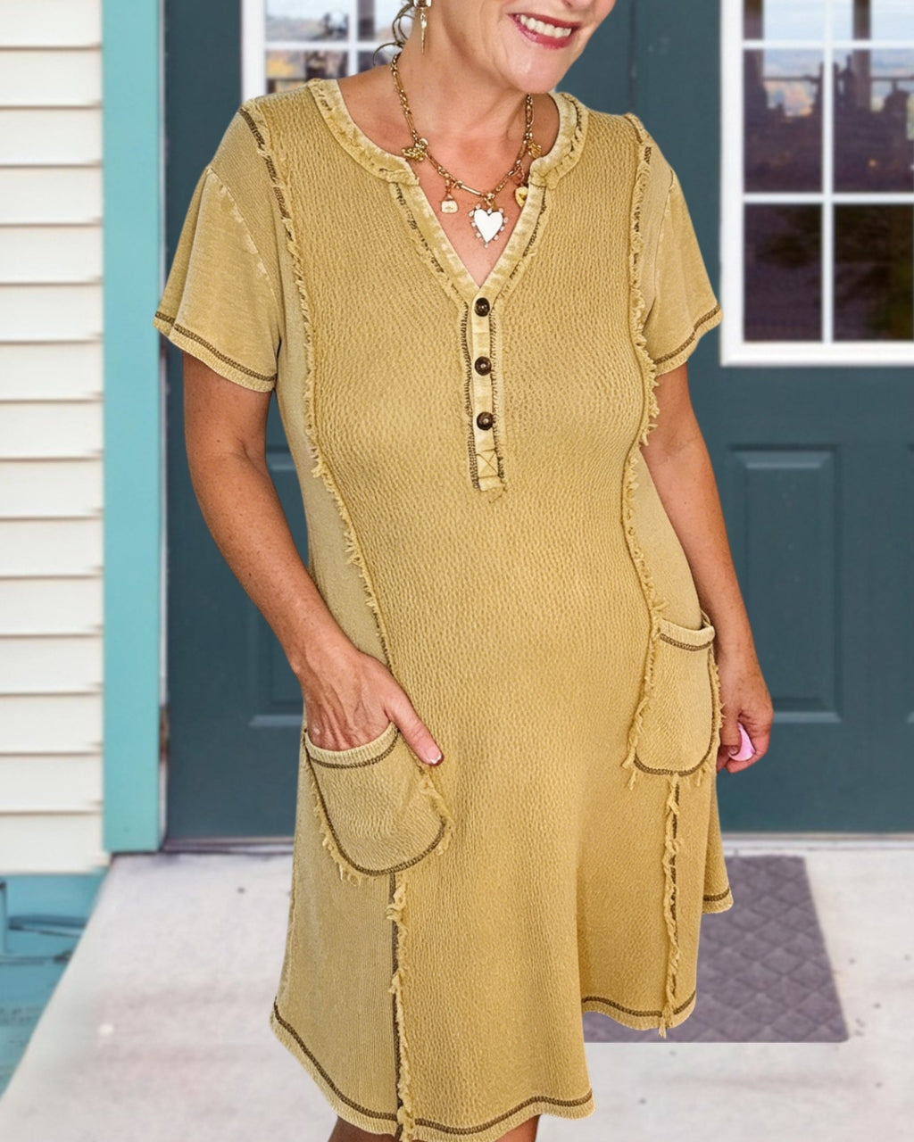 Reverse-stitched Frayed Edge Dress
