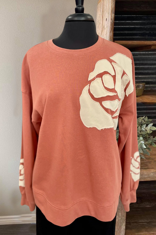 Applique Floral Crewneck Sweatshirt