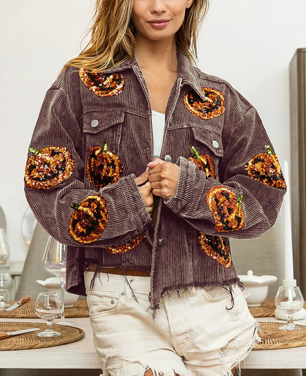 Halloween Pumpkin Sequin Washed Jacket