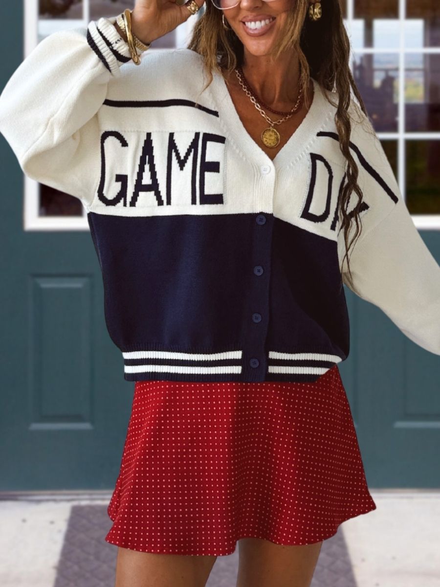 GAME DAY Embroidered V-neck Knit Cardigan