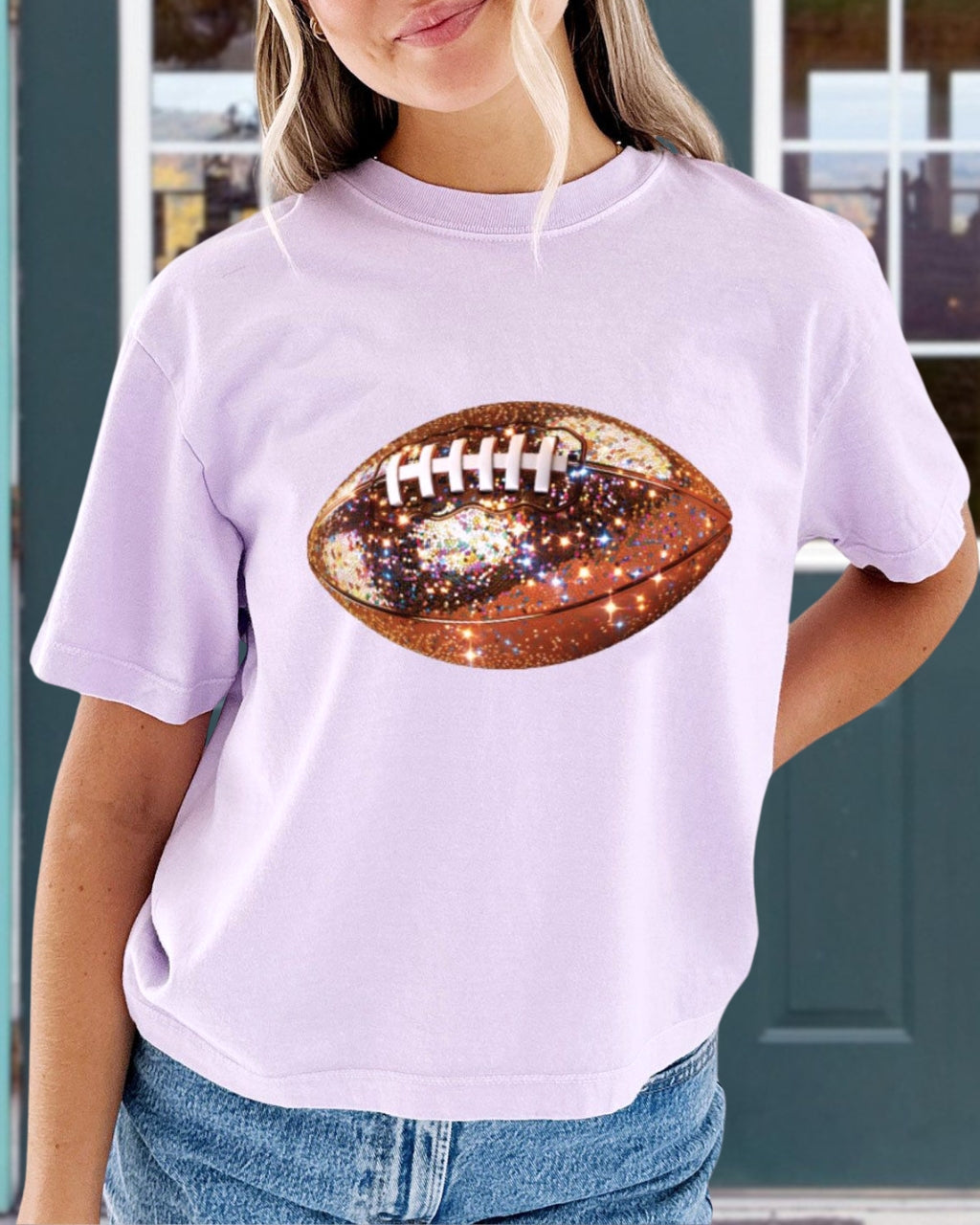 Glitter Football Print T-Shirt