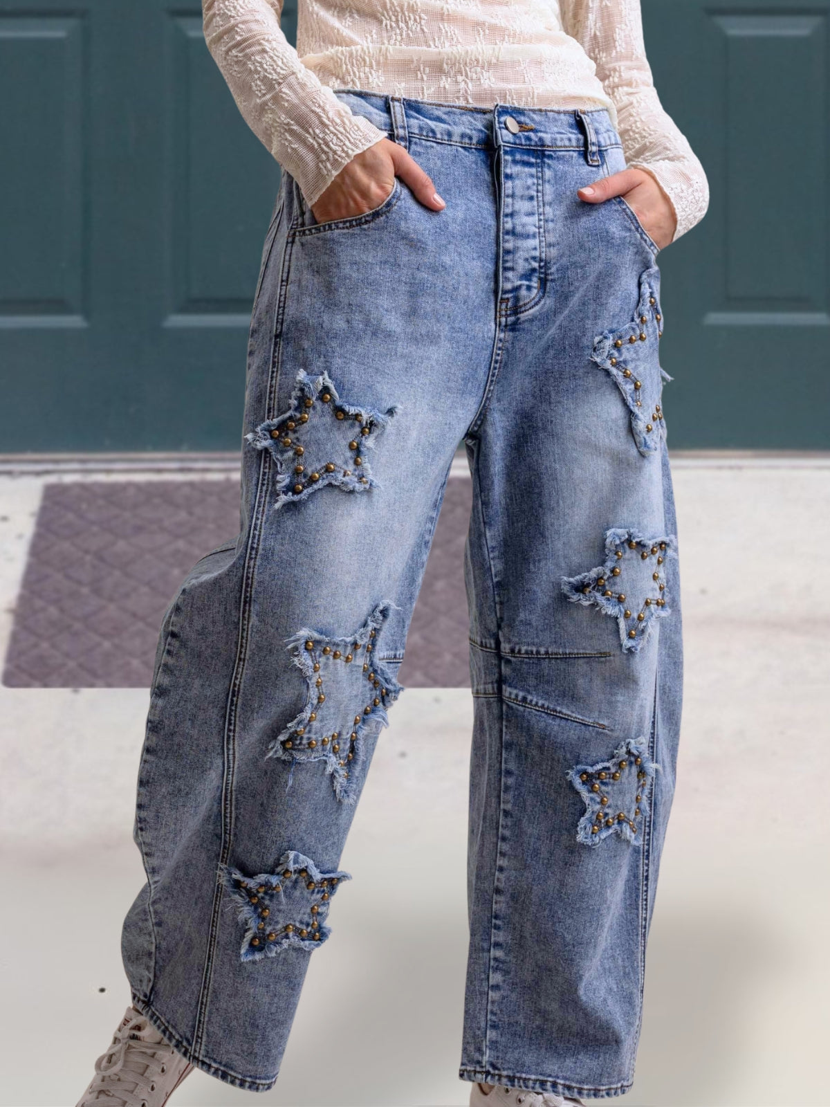 Studded Star Appliqué Pants