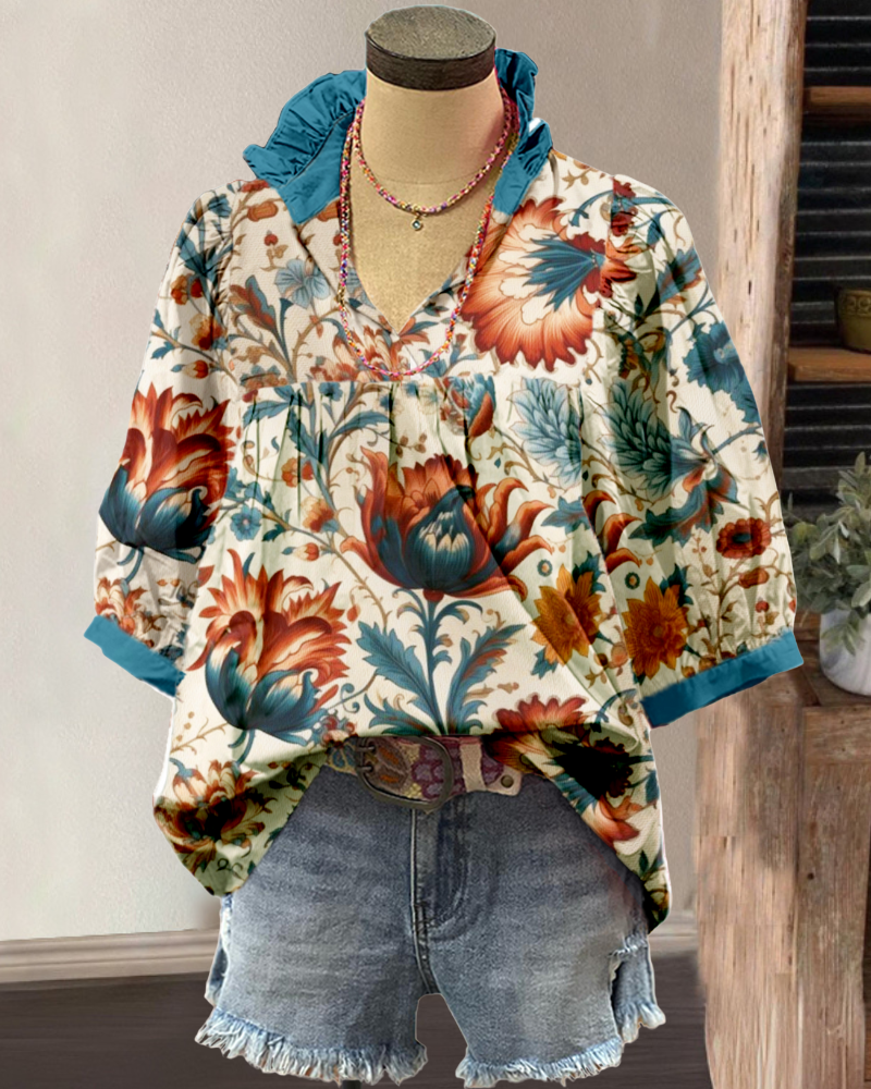 Blooming Floral V-neck Top