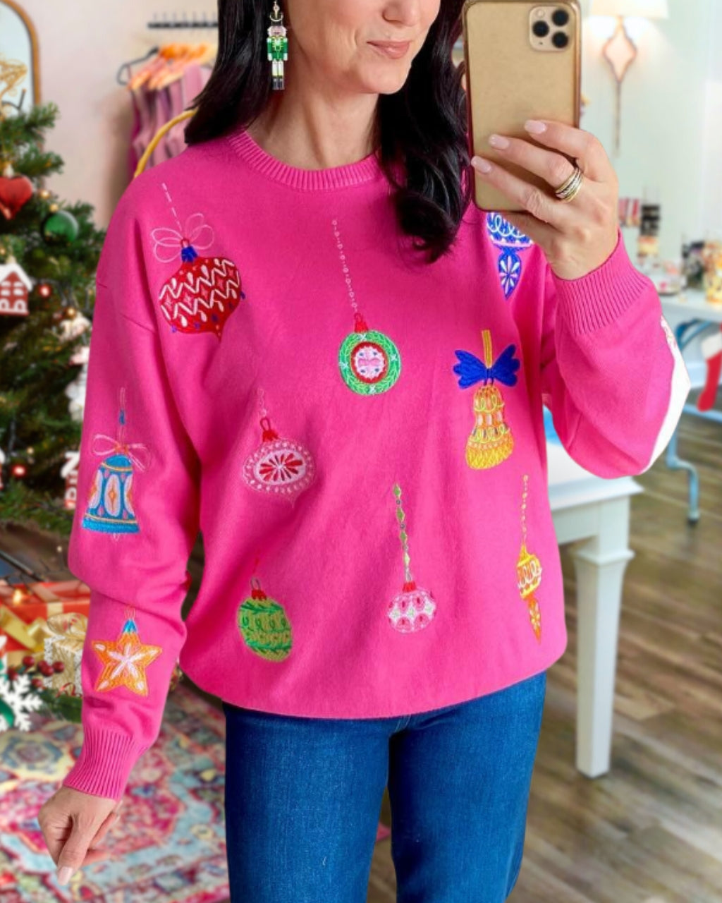 Cute Christmas Ornament Embroidered Sweatshirt