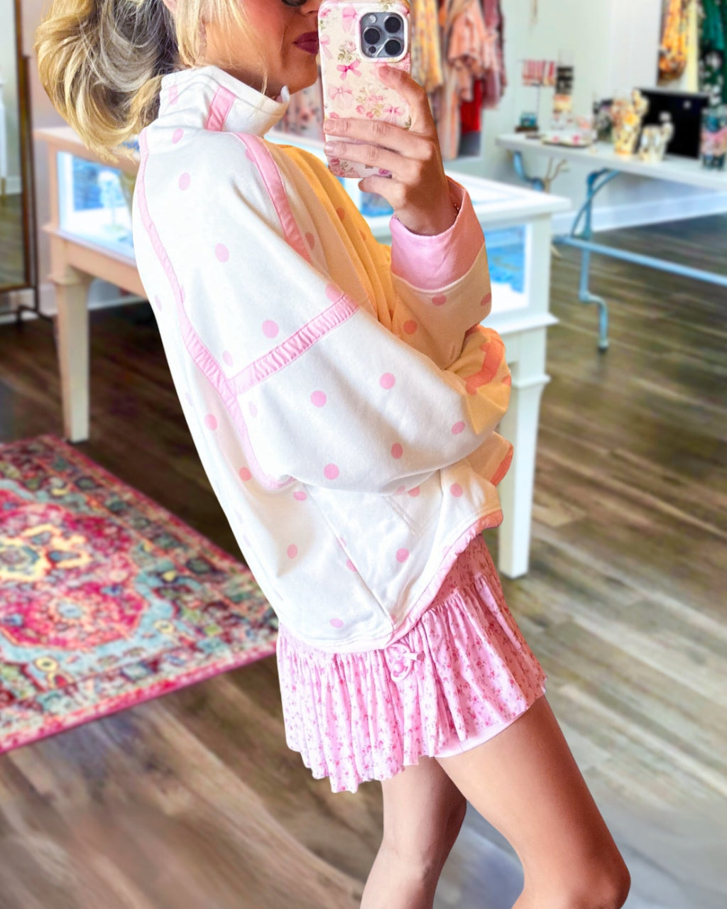 Chic Polka-dot Half-zip Pullover