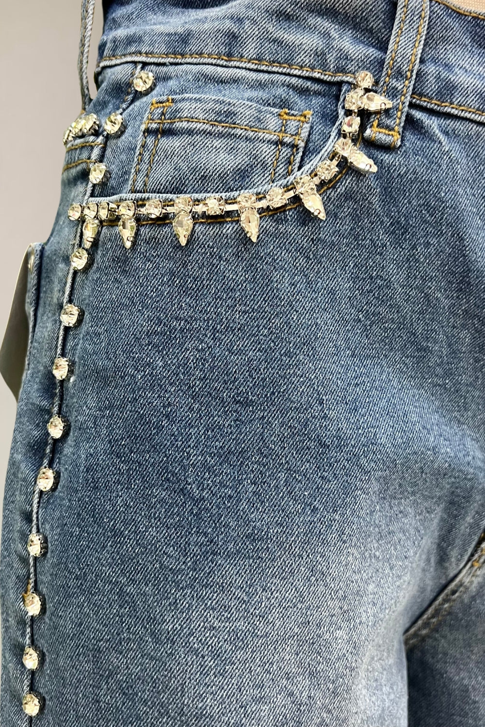 Sparkling Rhinestone Trimmed Jeans