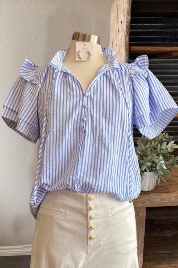 Simple Ruffle Striped Tie Top