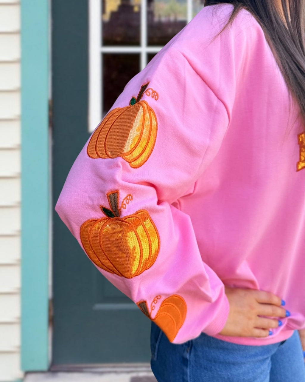 Casual Sequins Hey Pumpkin Pullover