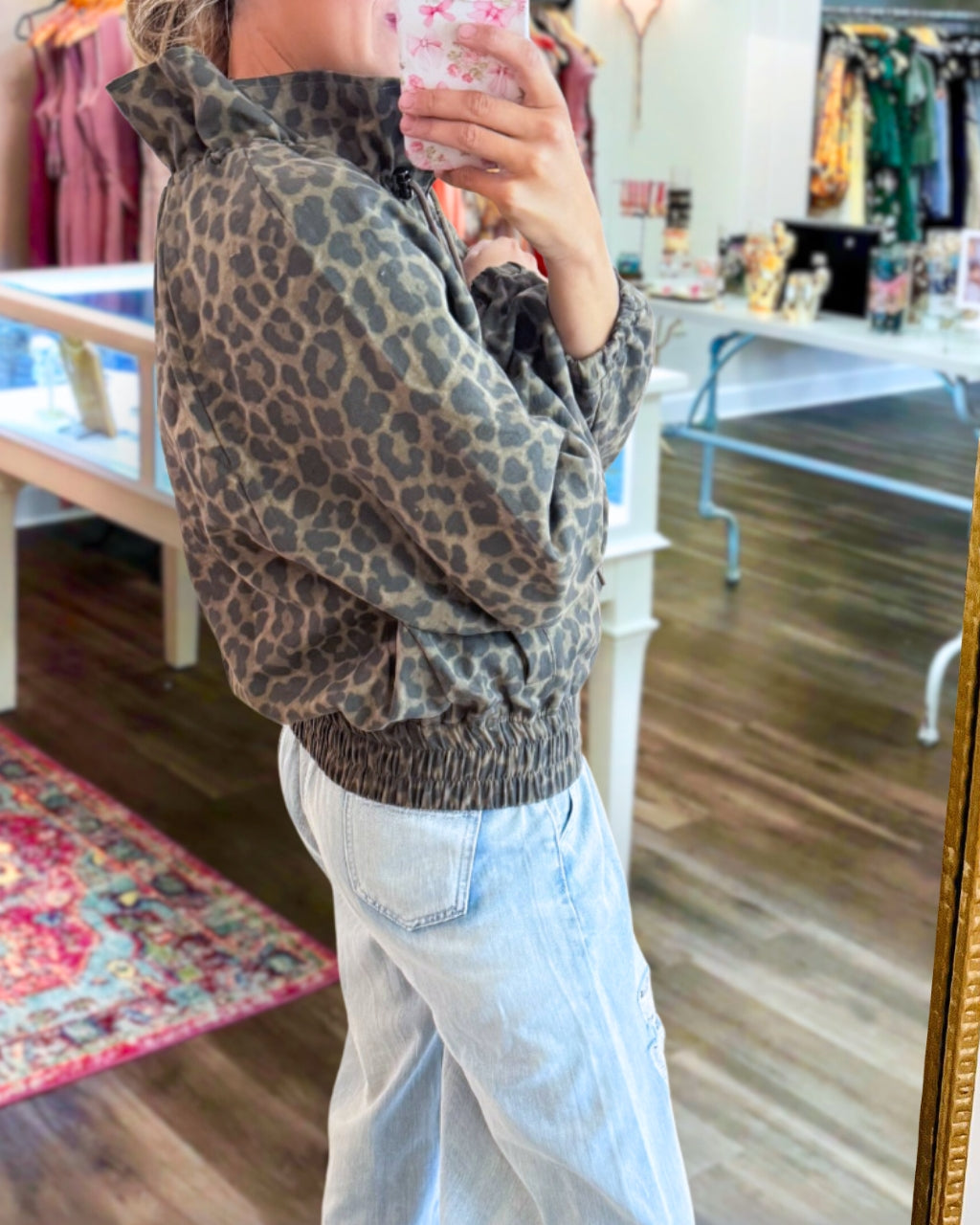 Washed Leopard Zip Up Jacket