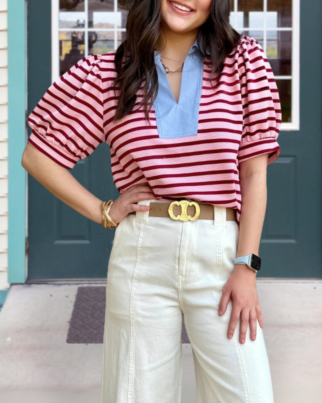 Stylish Striped V-neck Top