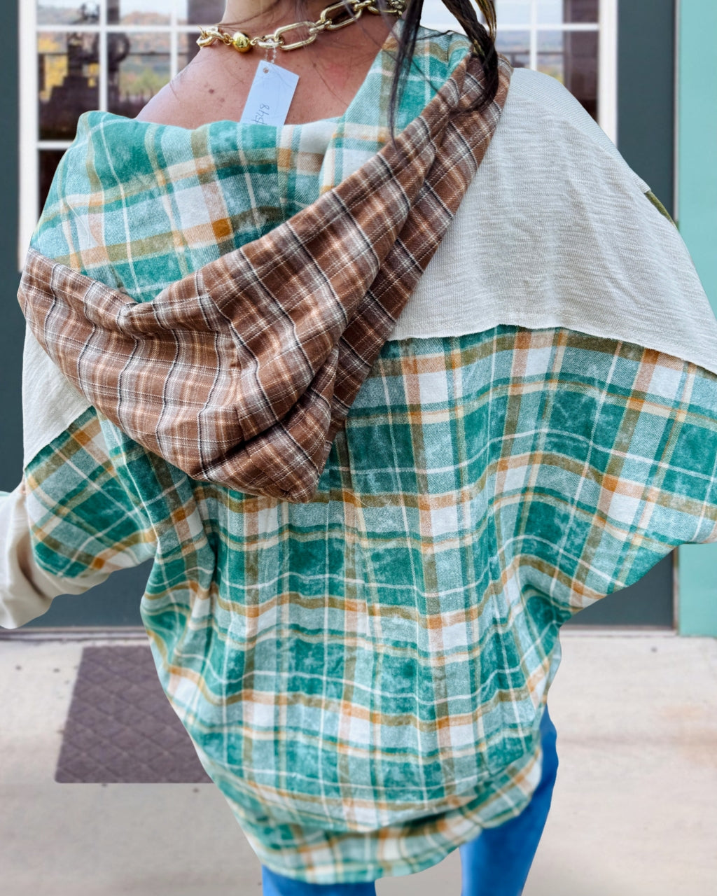 Chic Plaid Block Hooded Pullover