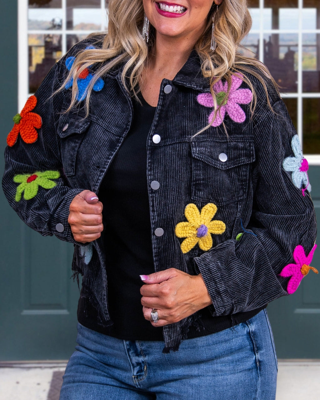 Crochet Flower Corduroy Jacket