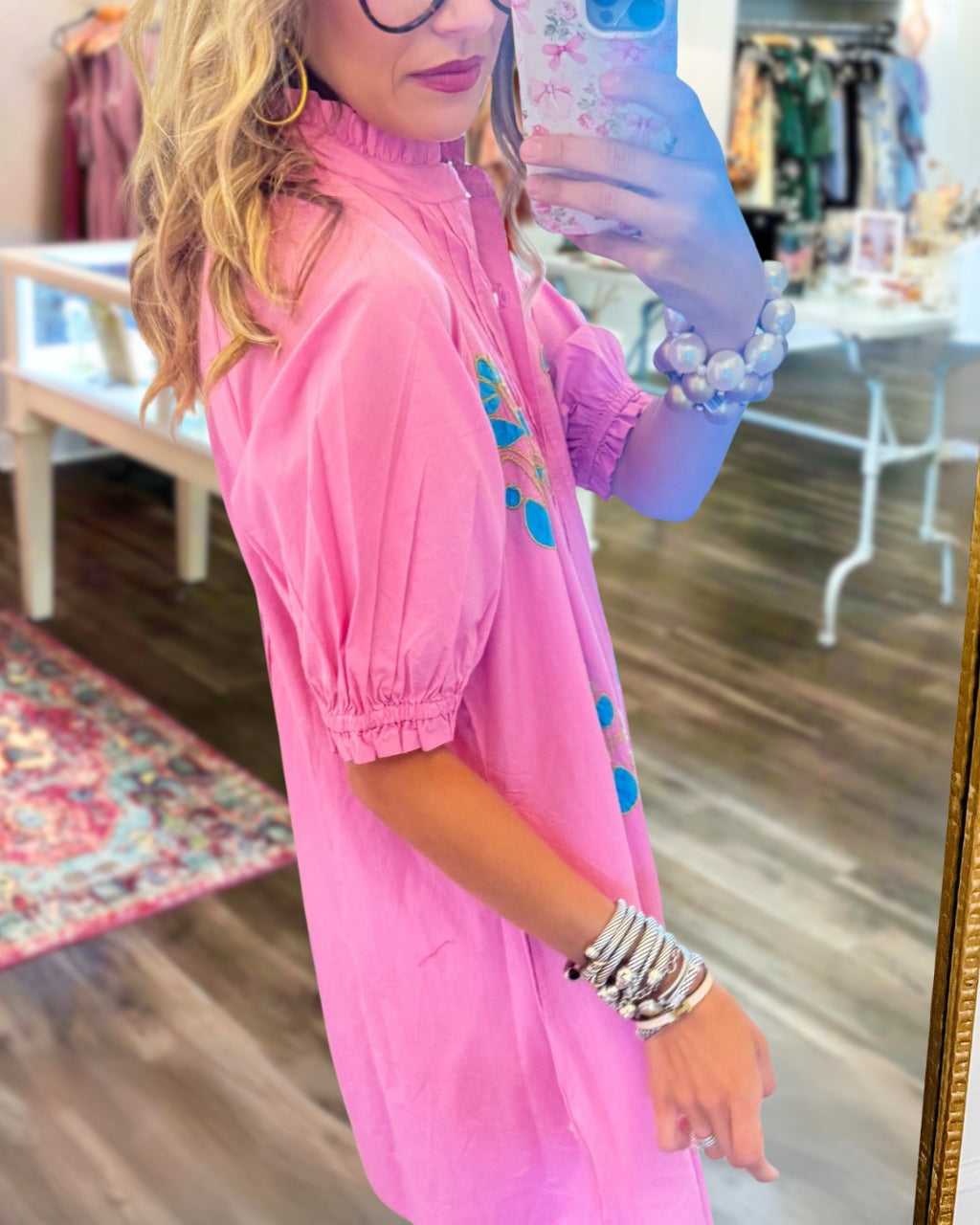 Floral Embroidered Poplin Shirt Dress