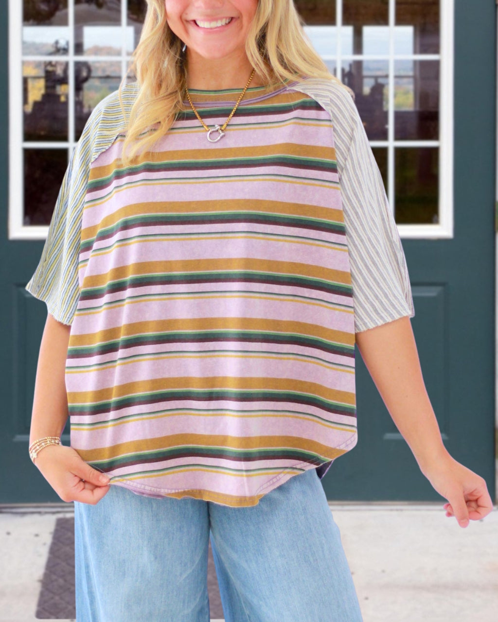 Oversized Striped Colorblock Tee