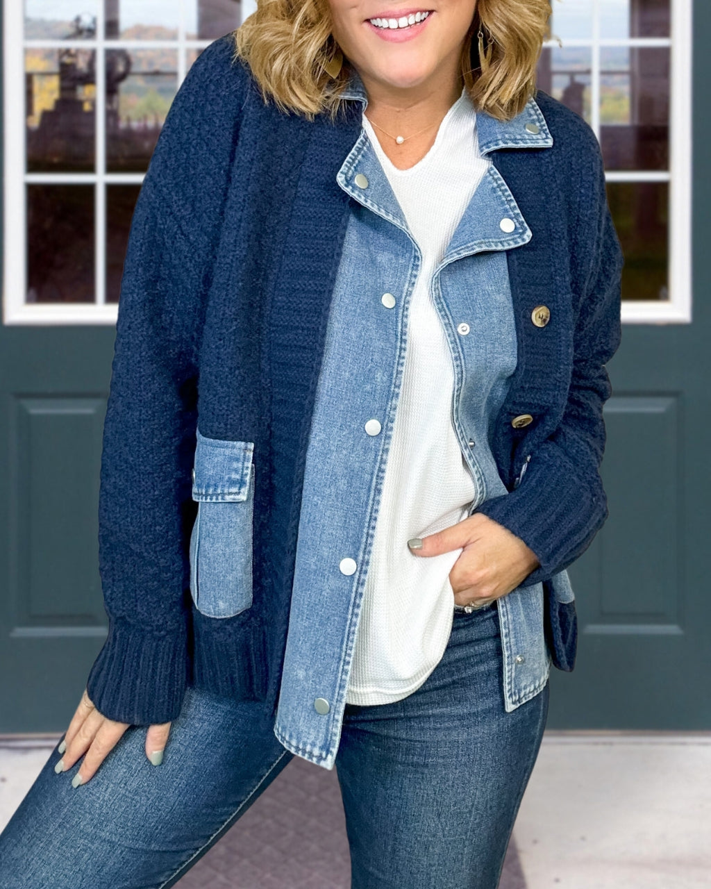 Denim+Knit Shacket Cardigan