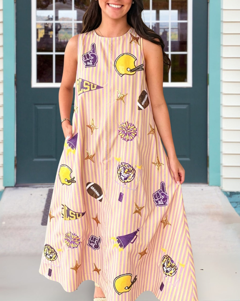 Cheering In Style Sequin Stripe Midi Dress