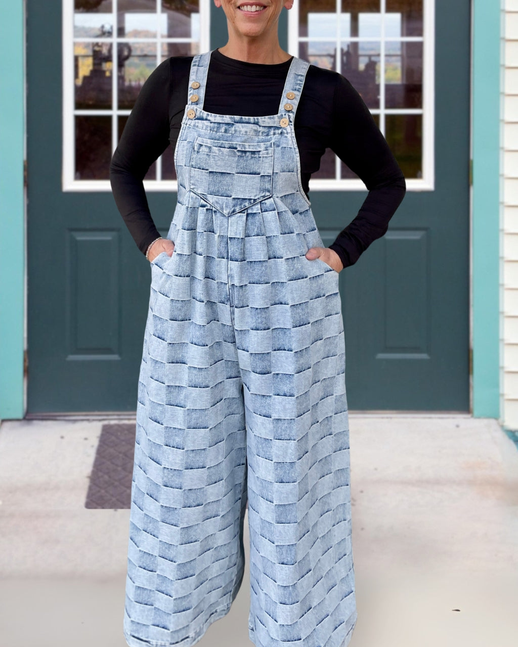 Trendy Checkered Denim Overalls