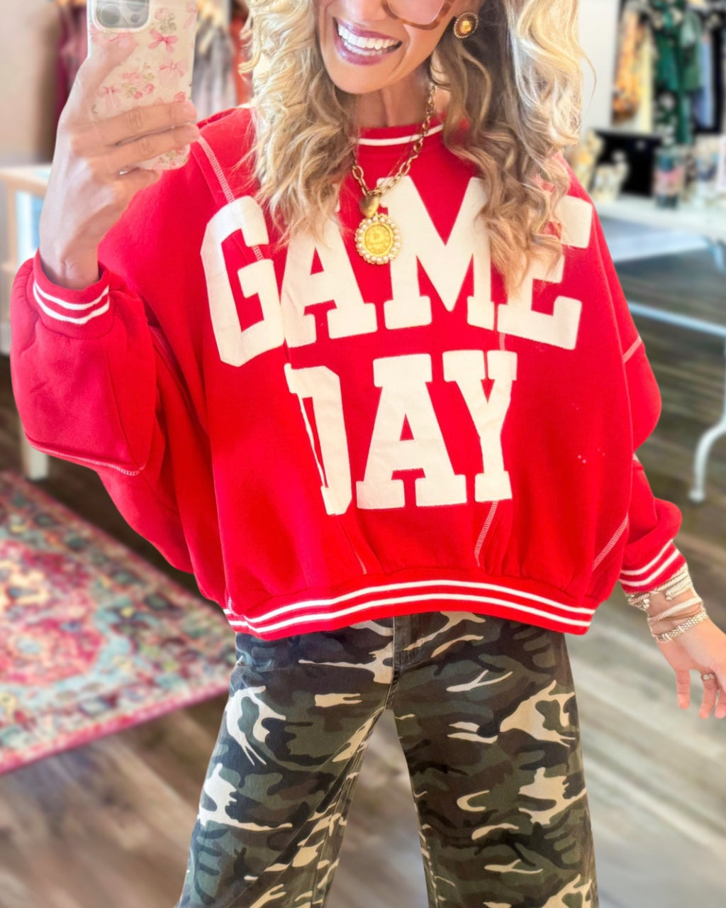 Oversized GAMEDAY Striped-Trim Pullover