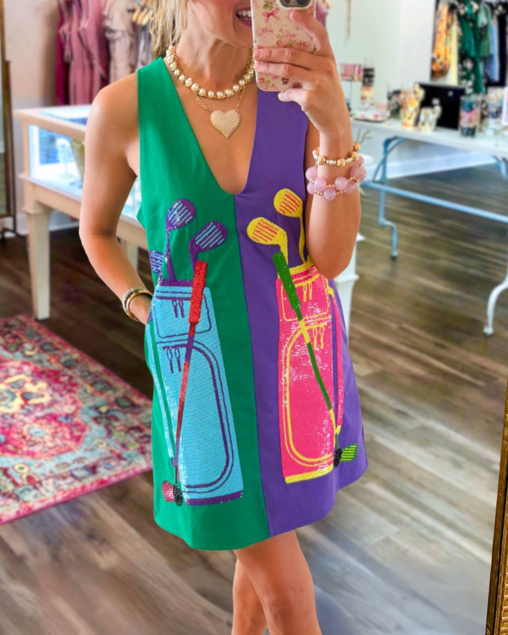 Contrast Golf Sequined Sleeveless Dress