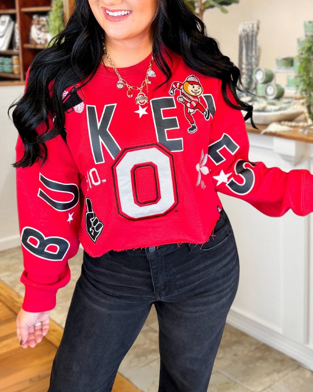"O" Letter Embroidery Game Day Pullover
