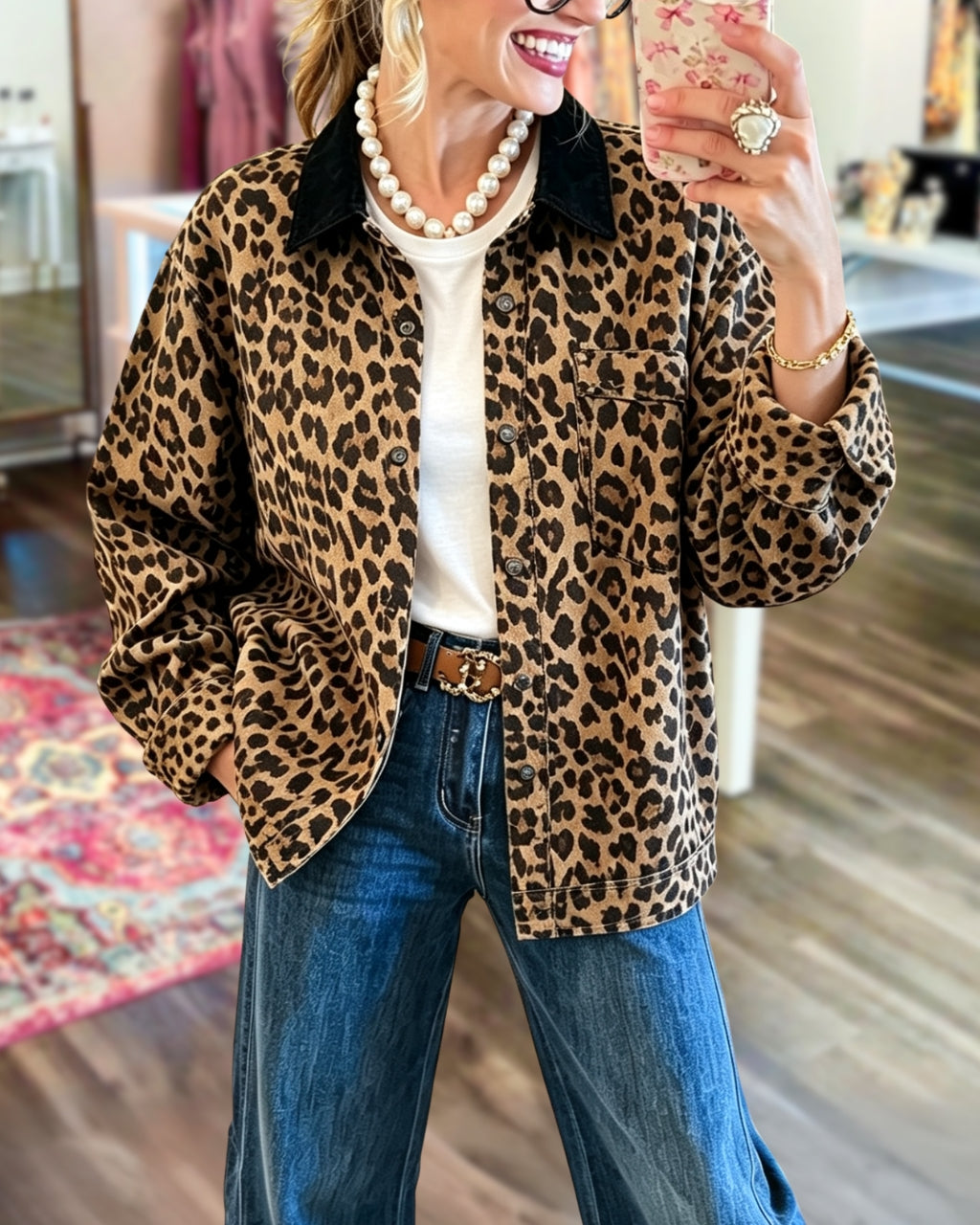 Contrast Collar Leopard Jacket