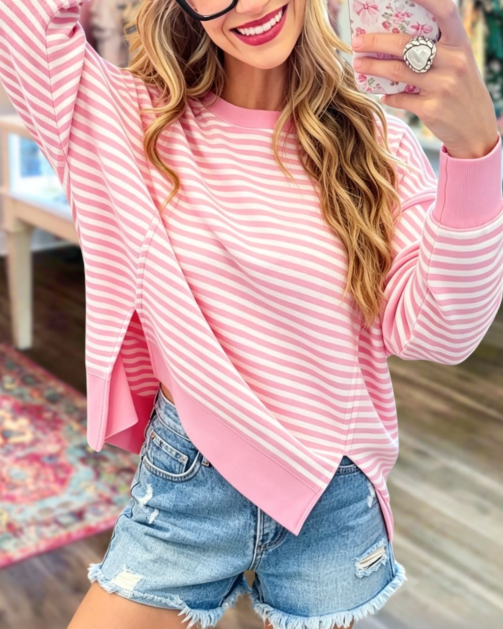 Split Hem Striped Pullover