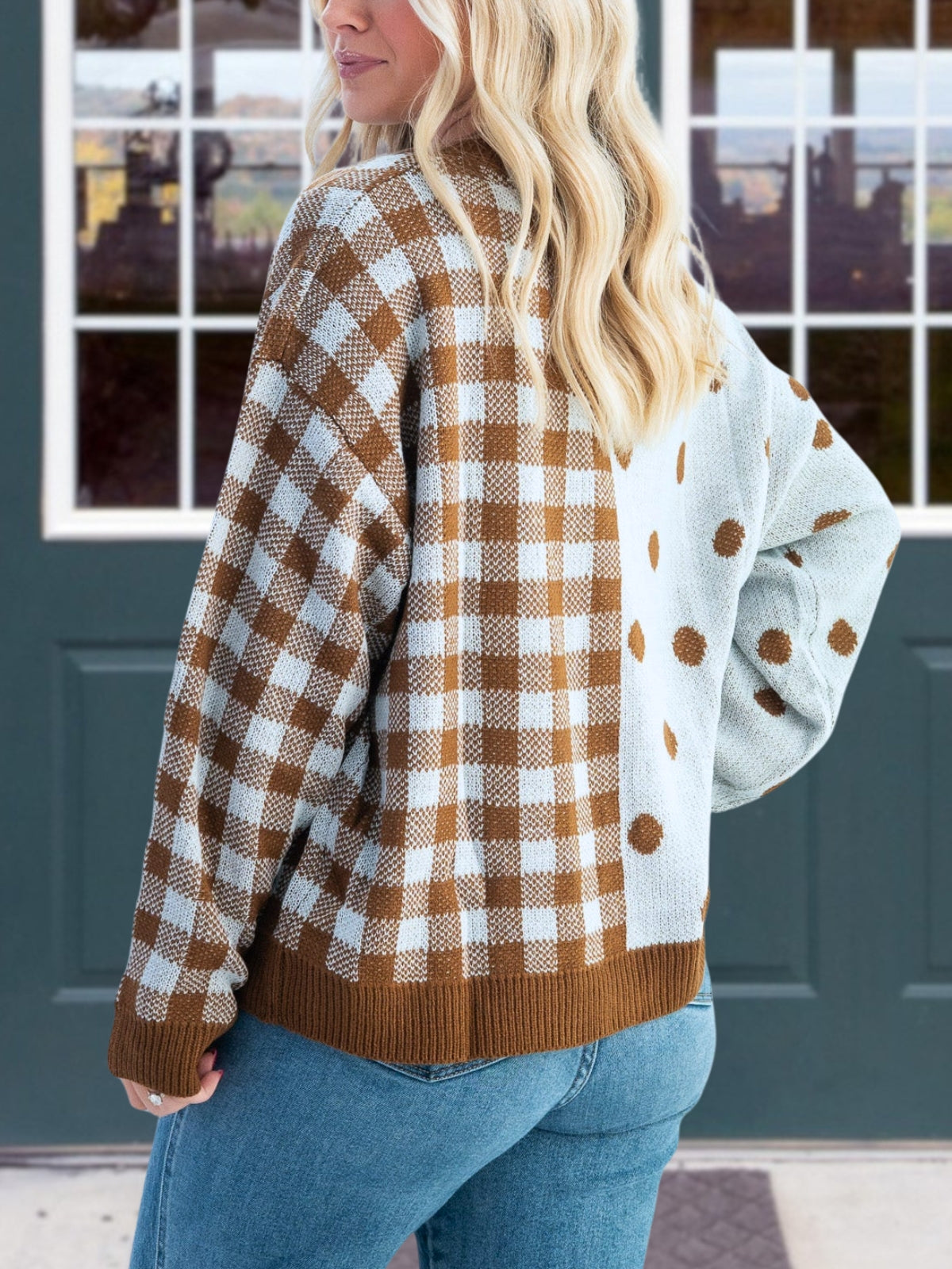Polka-dot Plaid Patchwork Cardigan