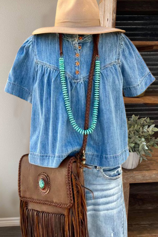 Mineral Washed Denim Blouse