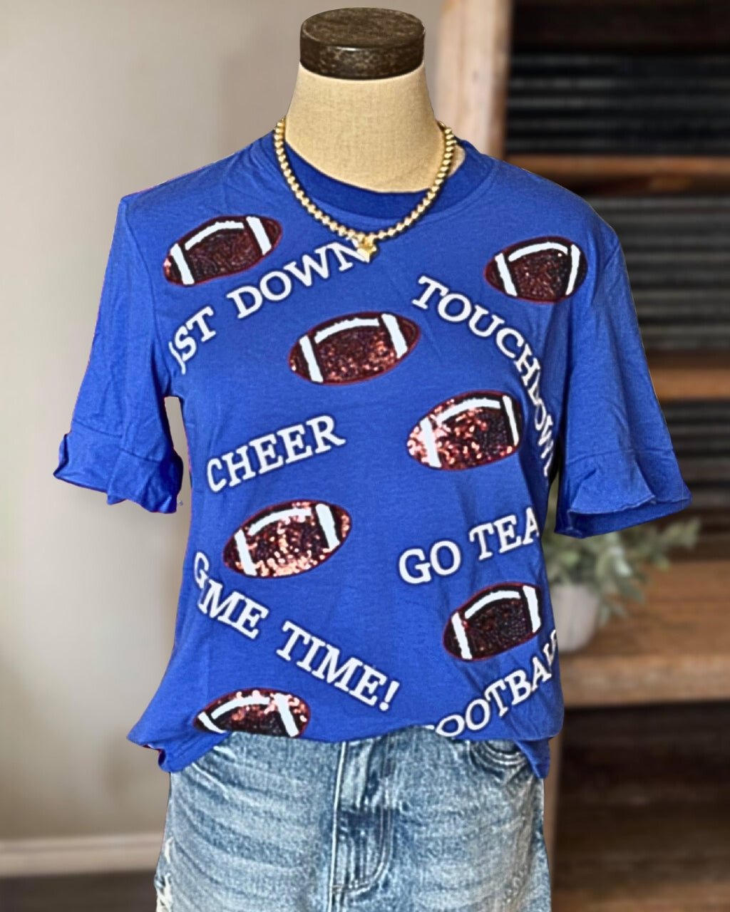 Sequined Football Cheer Up Tee