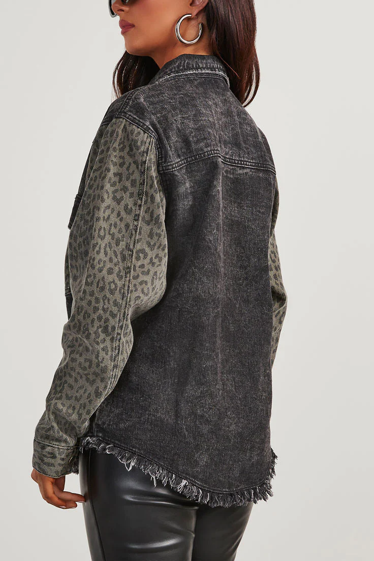 Leopard Denim Washed Shacket