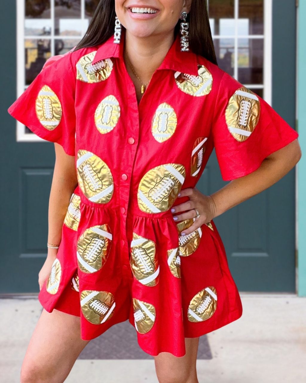 Football Gold Foil Game Day Romper