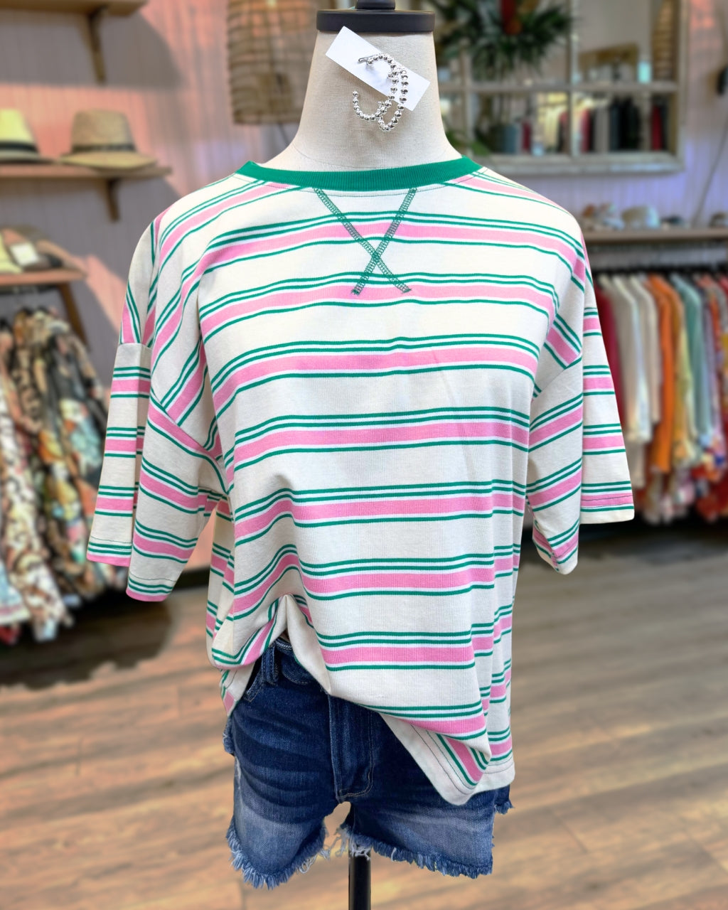 Contrast Striped Round-neck T-shirt