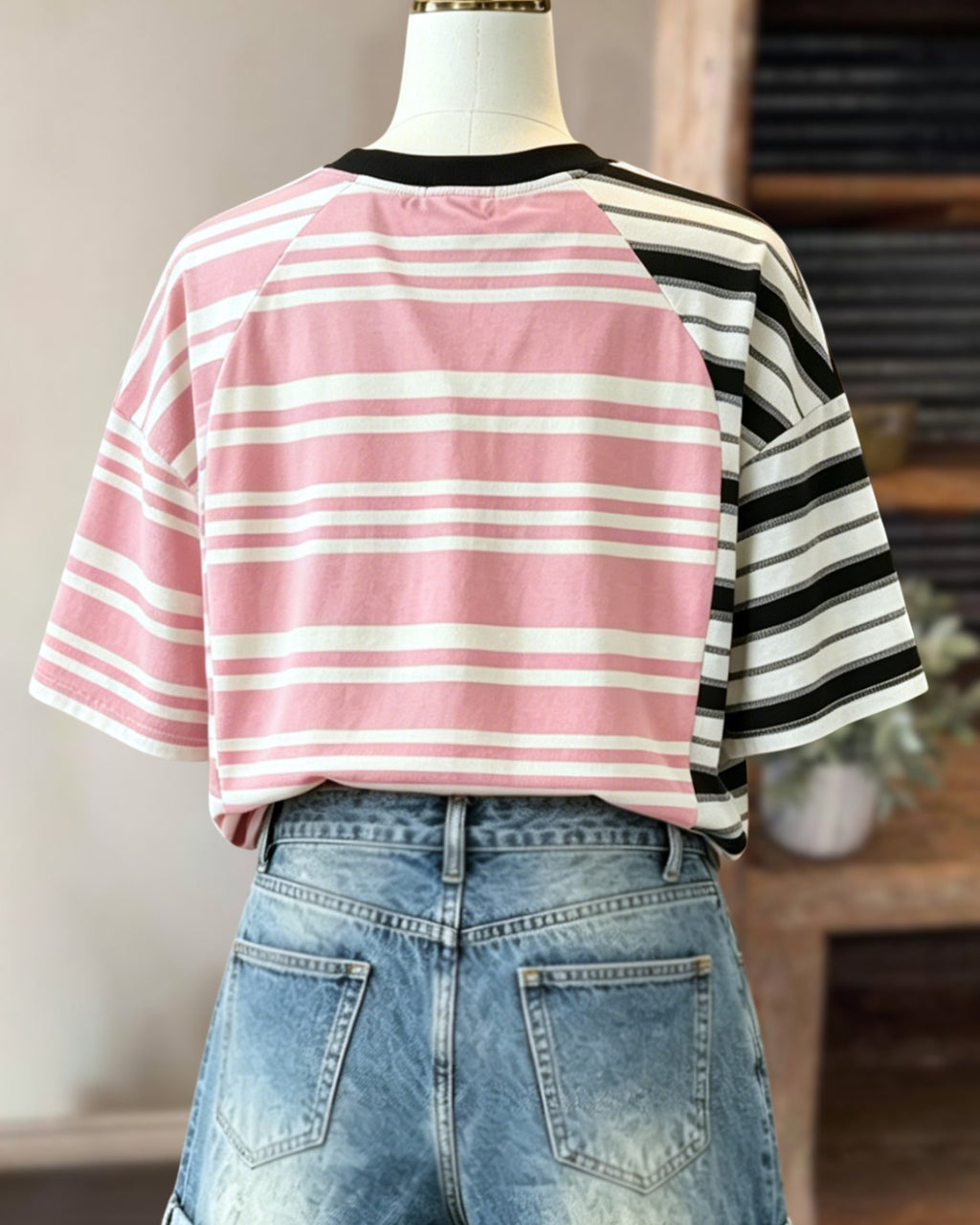 Unique Color-blocked Striped T-shirt