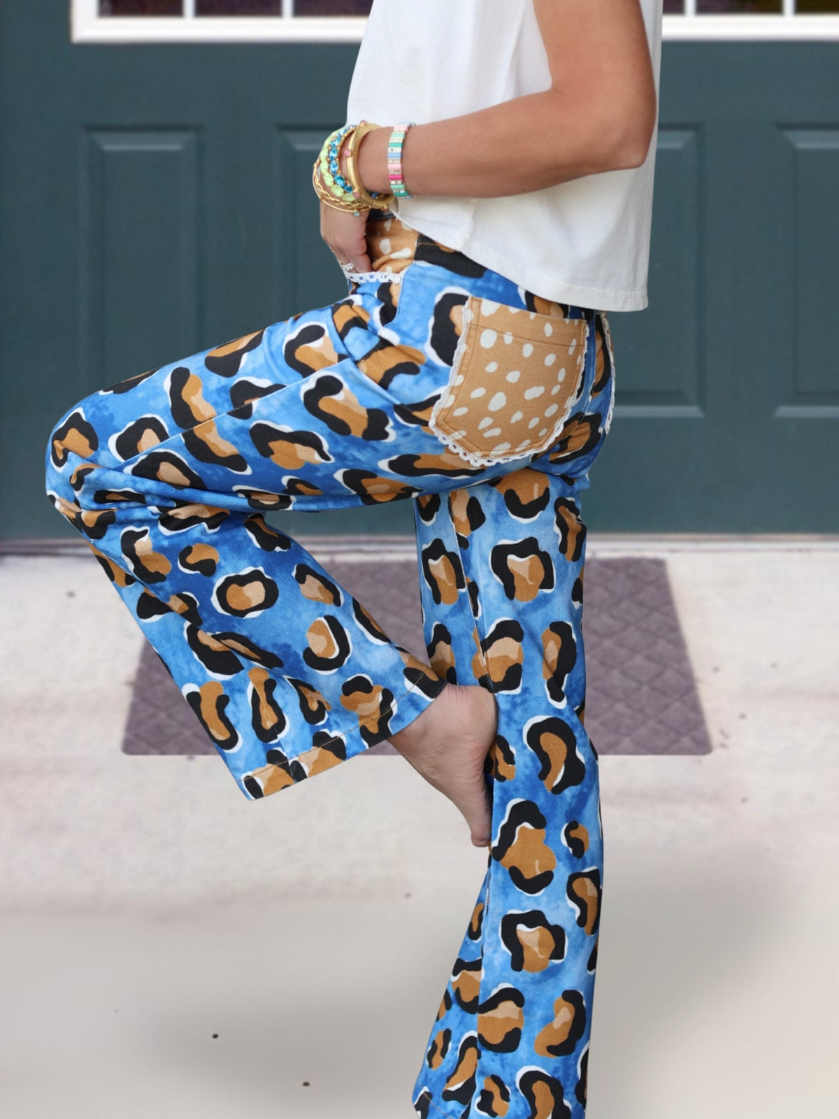 Leopard Print Patchwork Pocket Pants