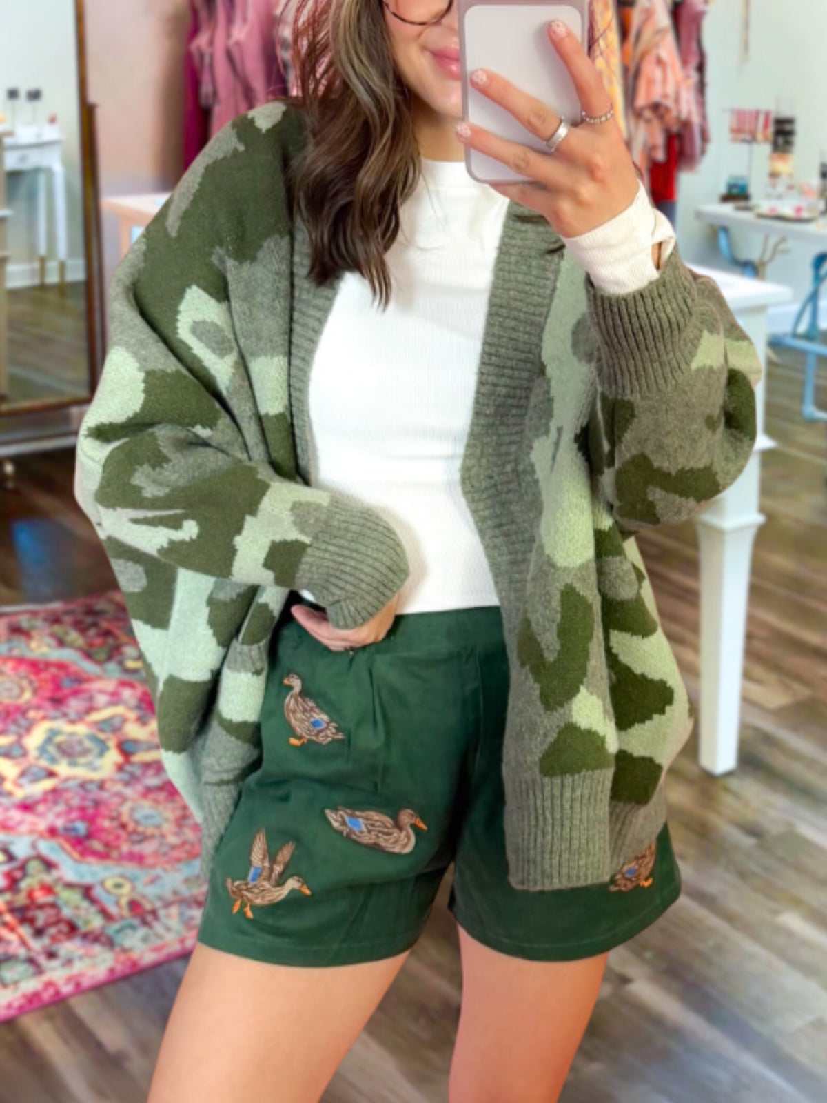Mallard Duck Print Corduroy Shorts