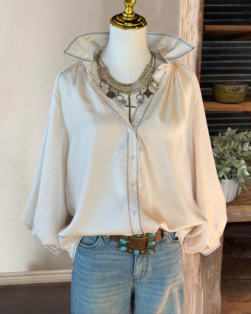 Trendy Button Stand Collar Top