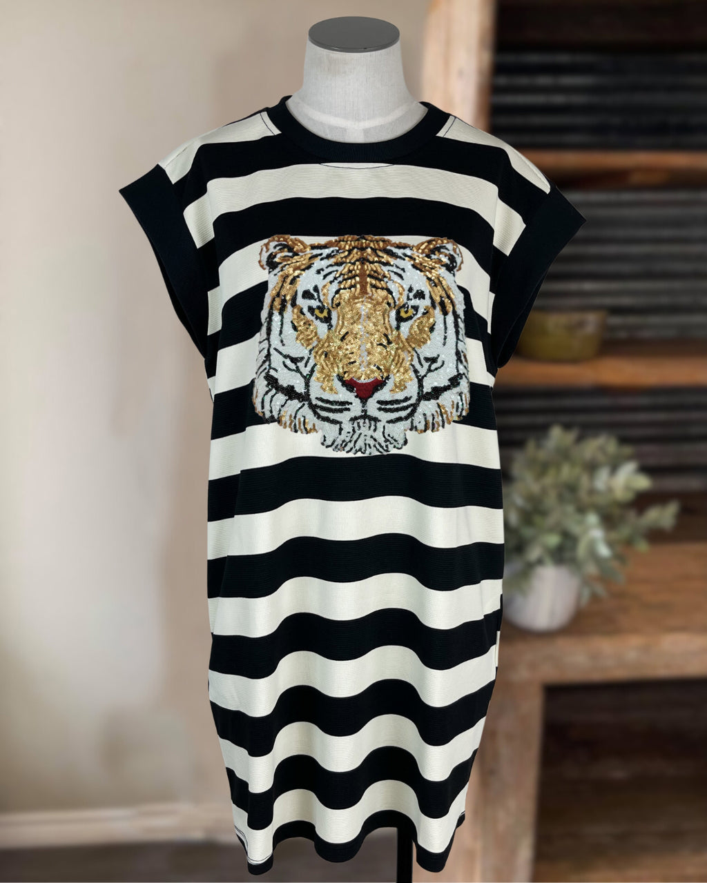 Tiger Sequin Striped Dress