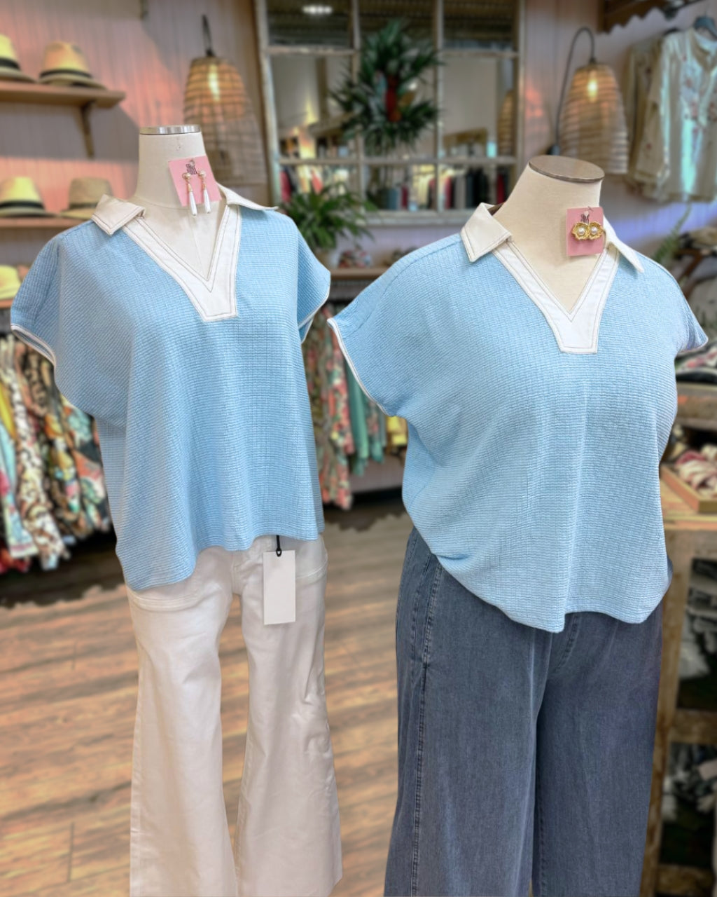 Color-blocked Collared Knit Top