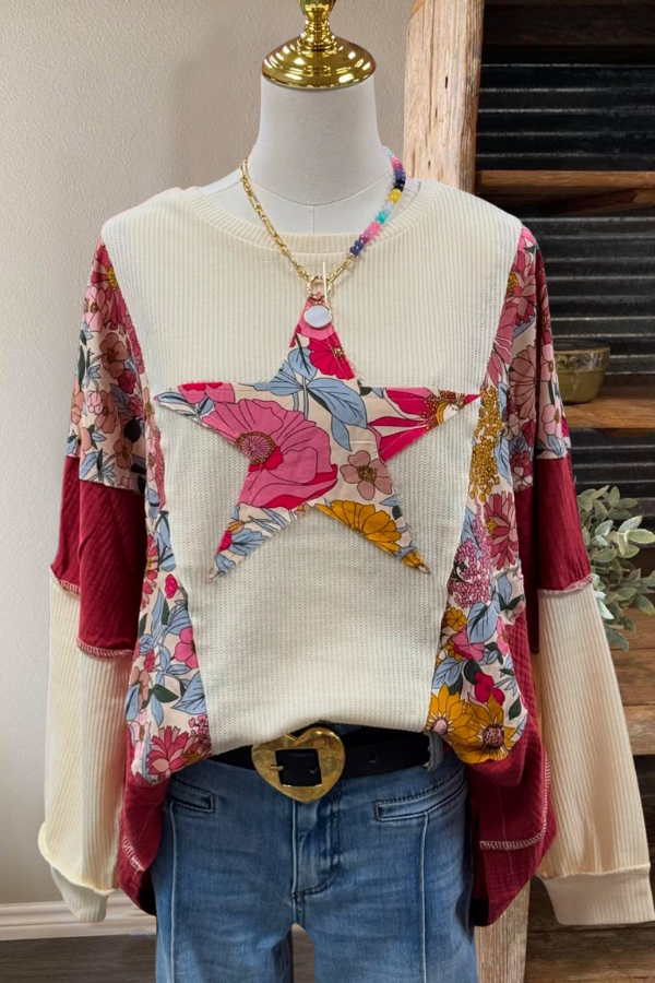 Floral Patchwork Star Patch Pullover