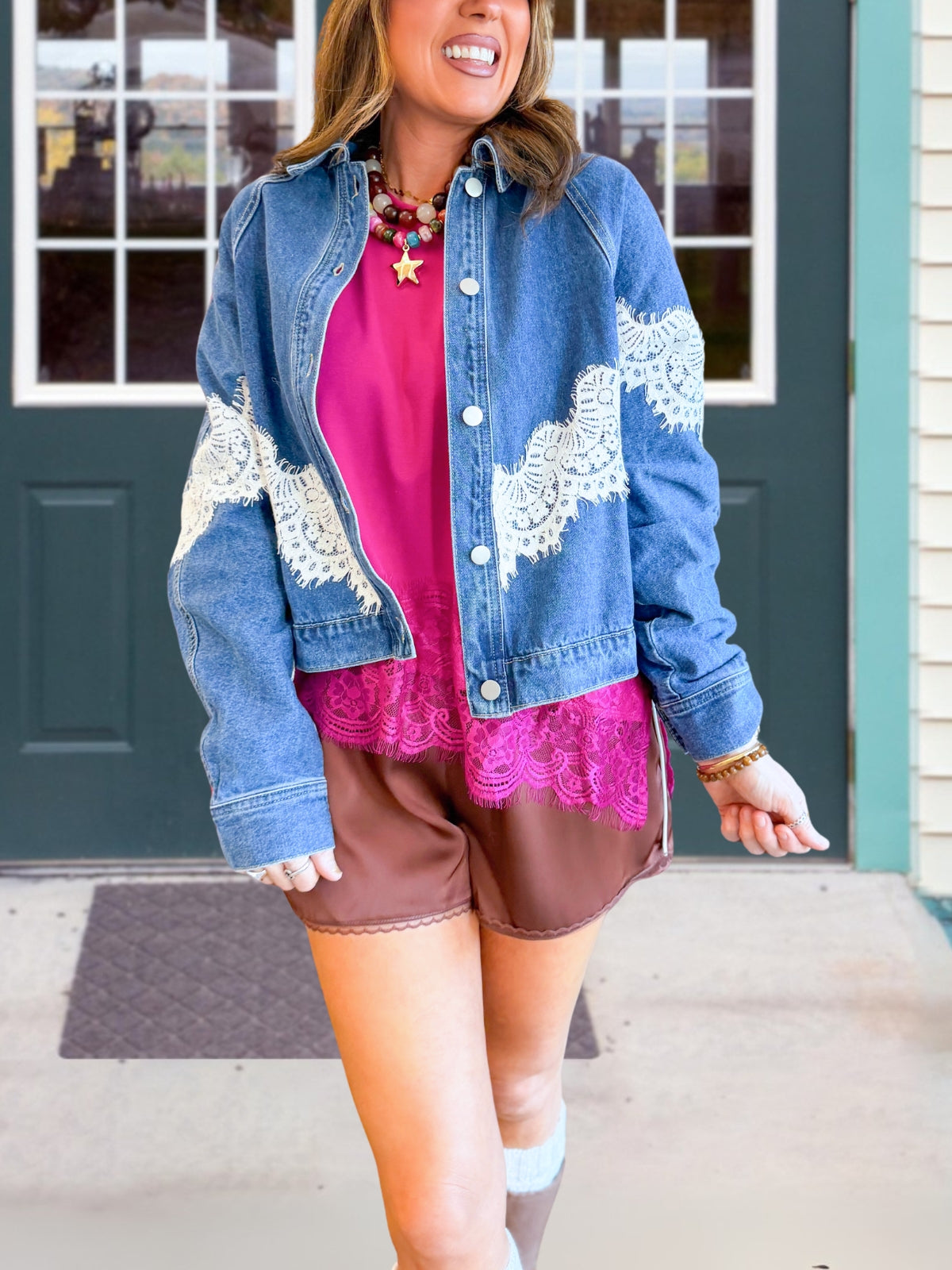Fashionable Lace Denim Jacket