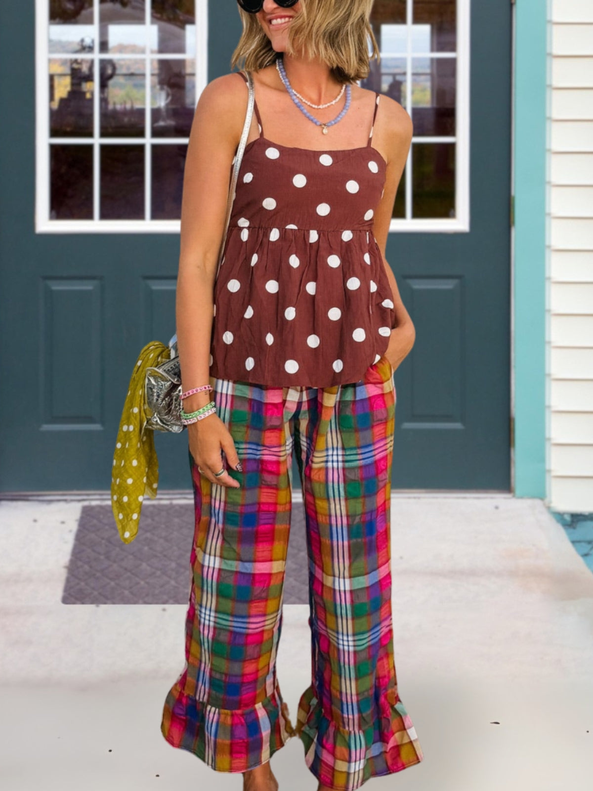 Ruffled Multicolored Plaid Pants