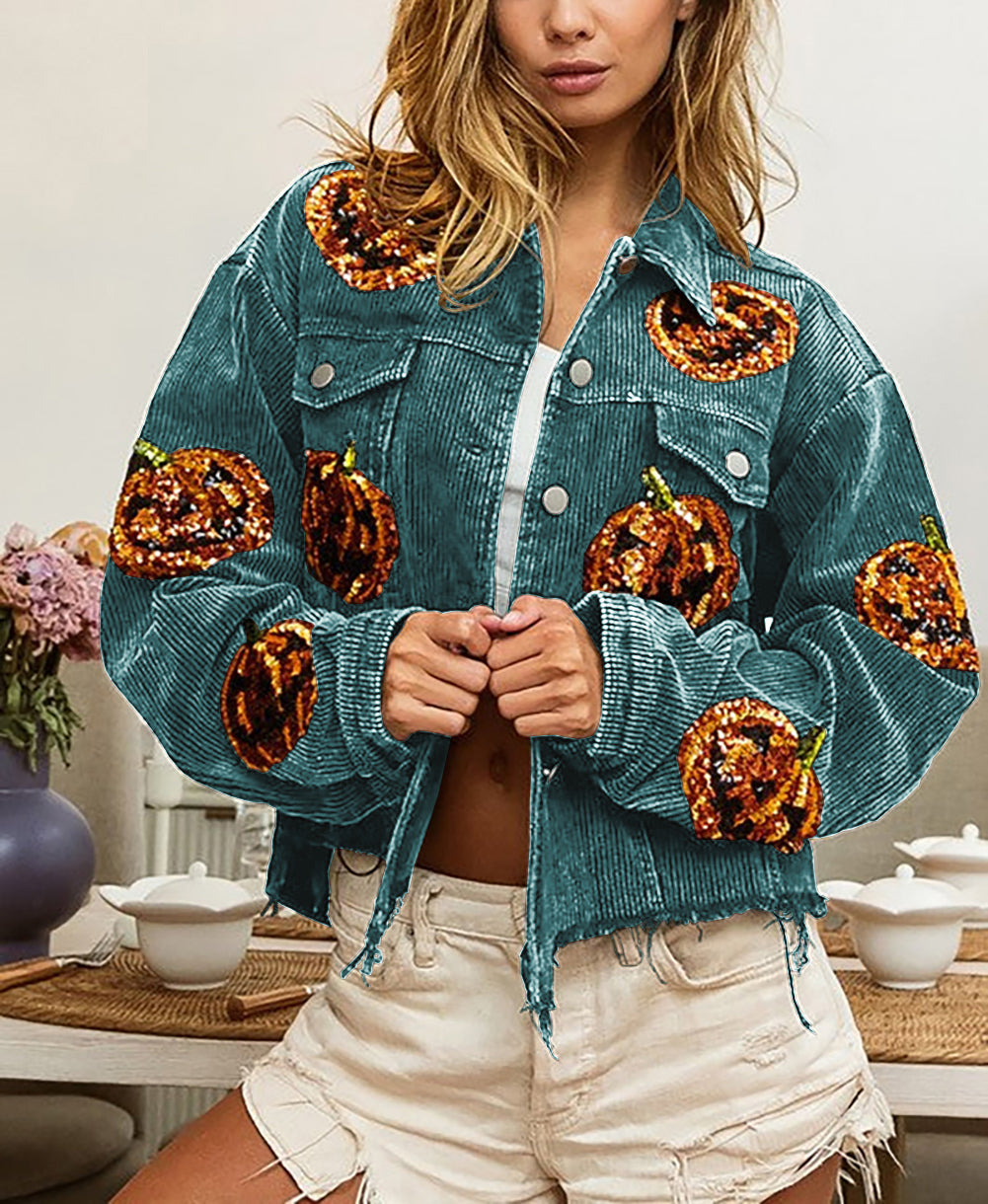 Halloween Pumpkin Sequin Washed Jacket