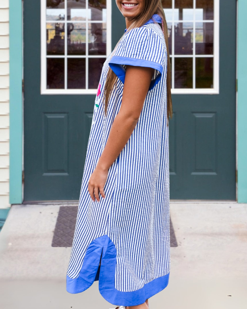 Retro Floral Embroidered Striped Dress