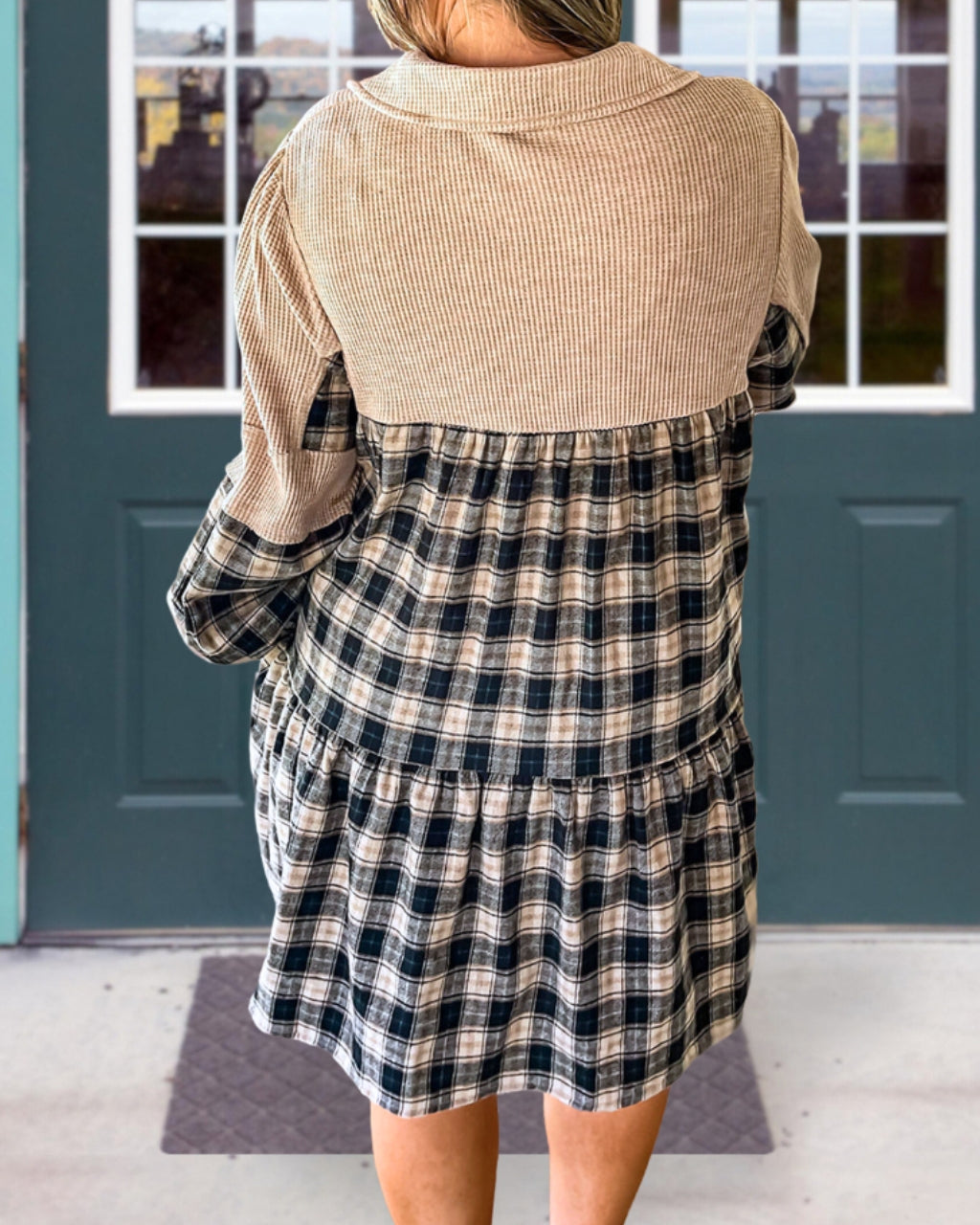 Plaid&Waffle Patchwork Dress