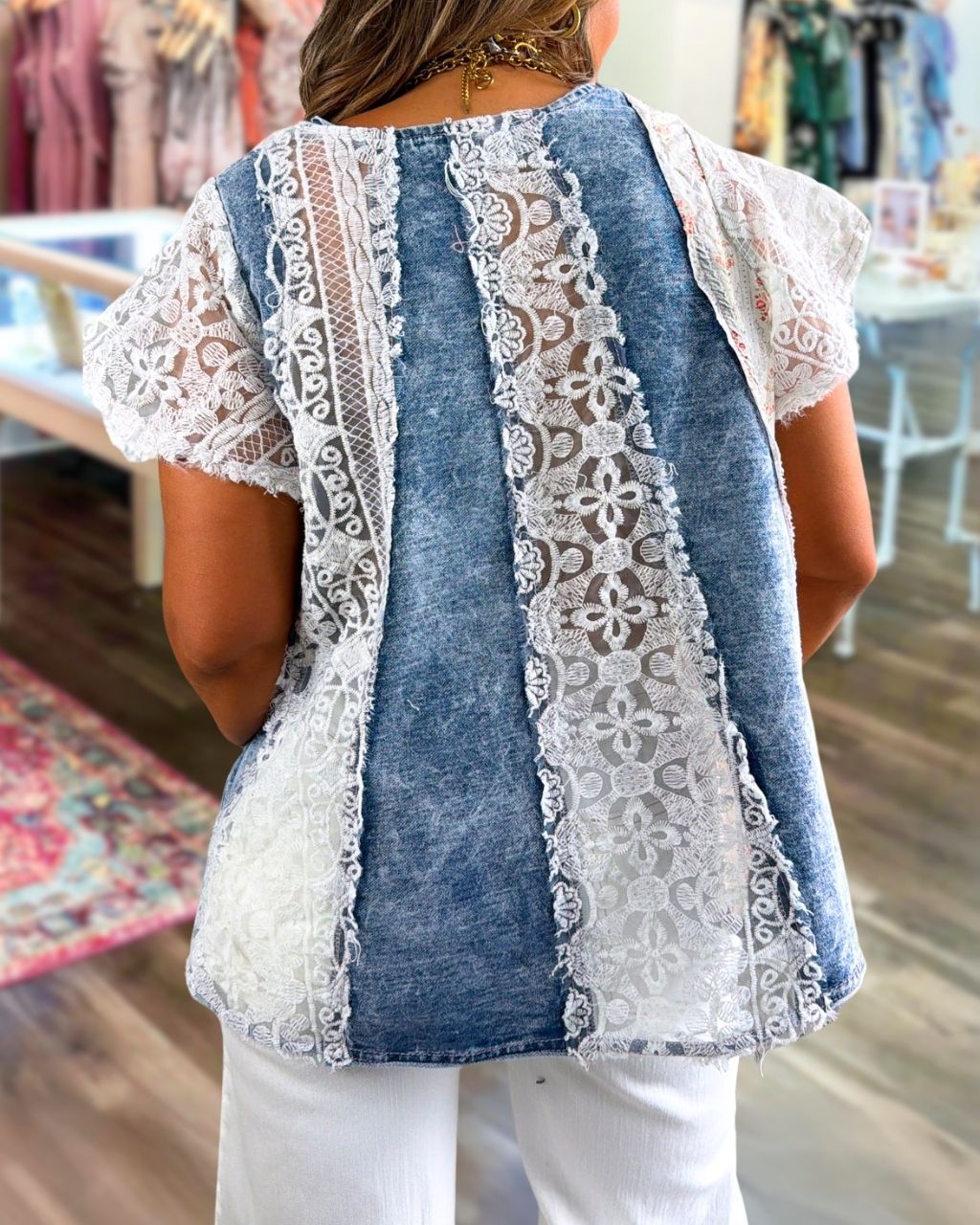 Lace Floral Patchwork Denim top