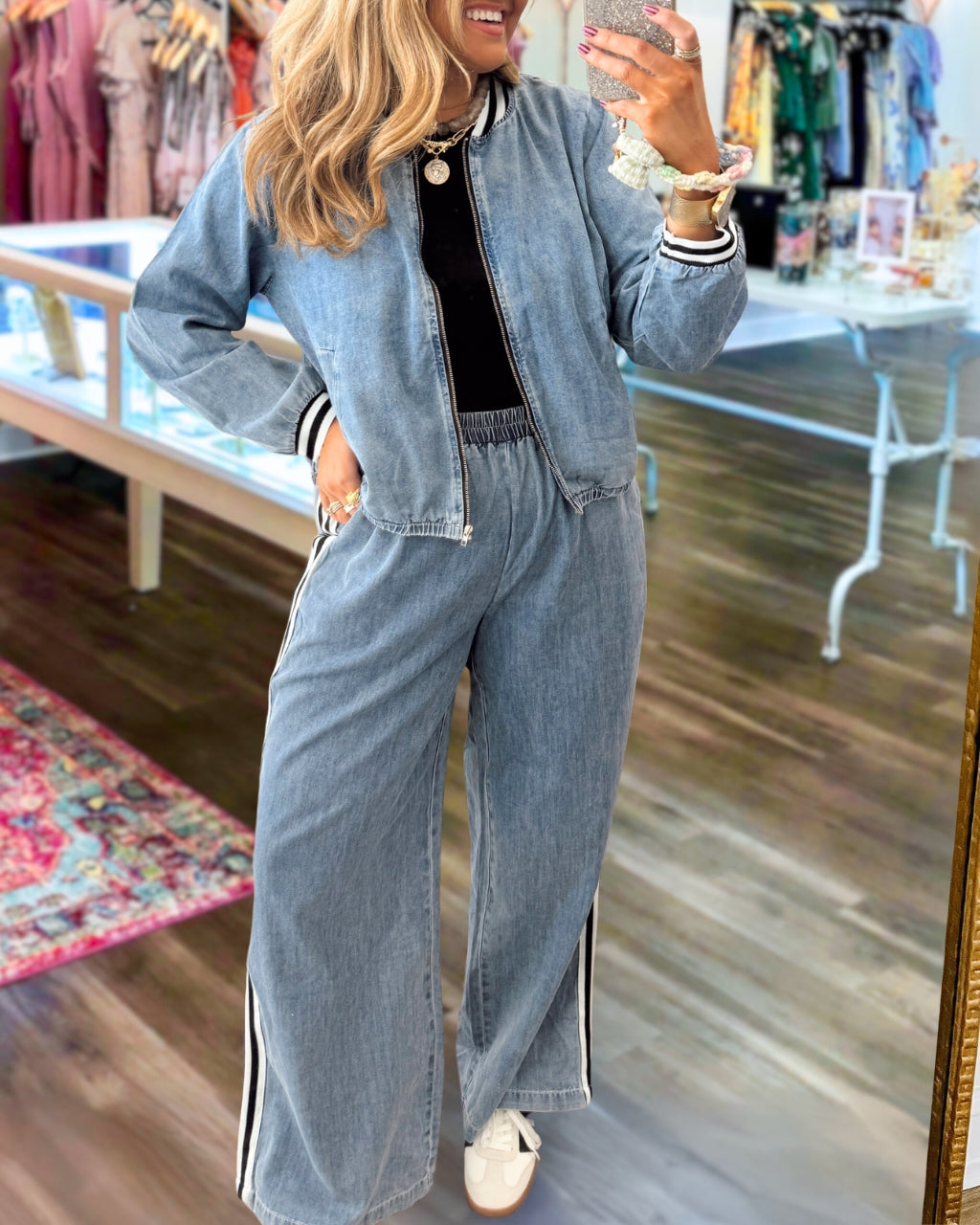 Chic Denim Stripe Accent Jacket