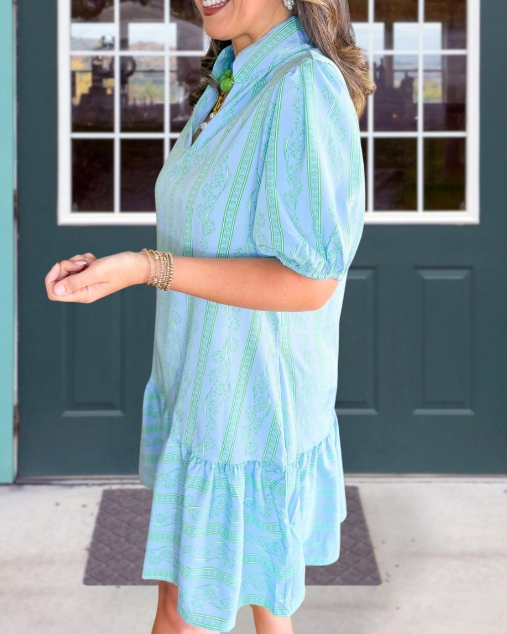 Floral-Print Striped V-Neck Dress