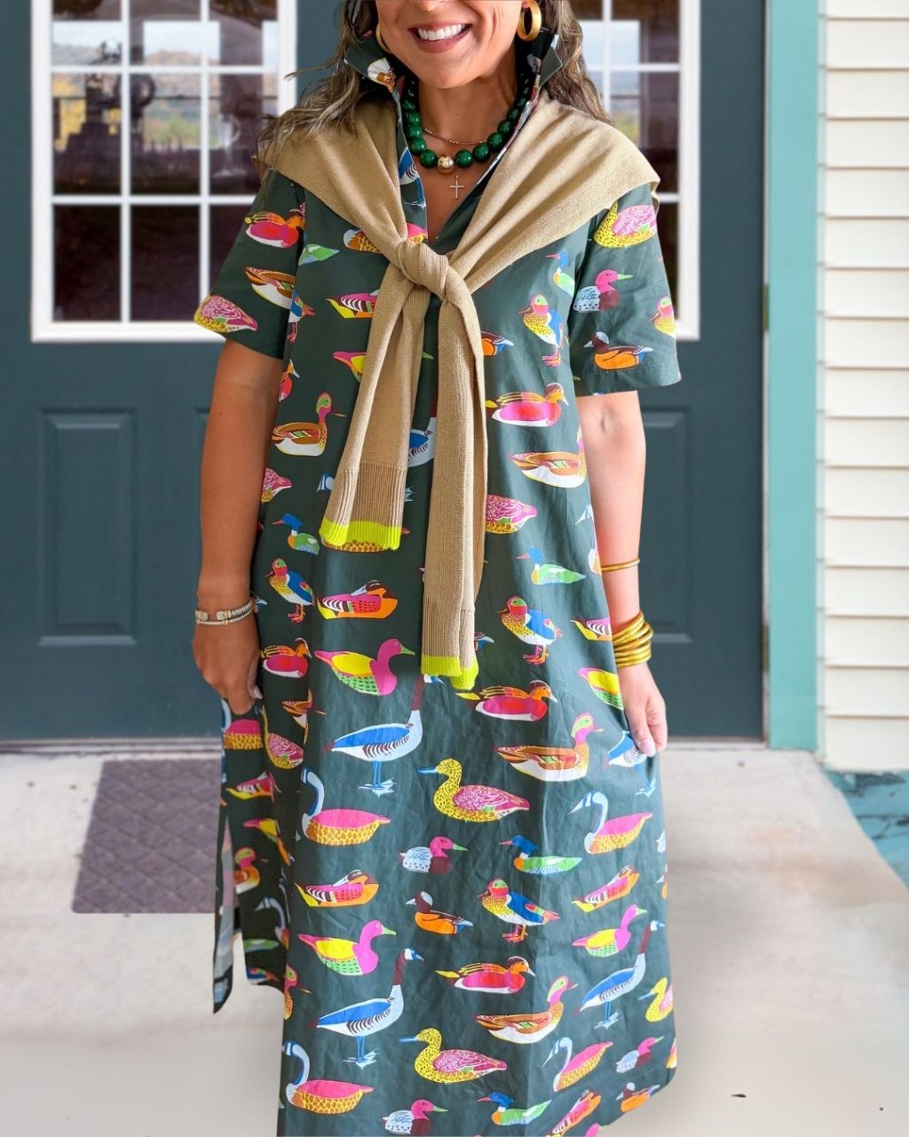 Mixed Duck Pattern Satin Dress