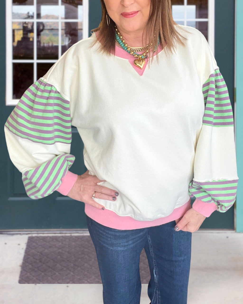 Patchwork Stripe Contrast Pullover