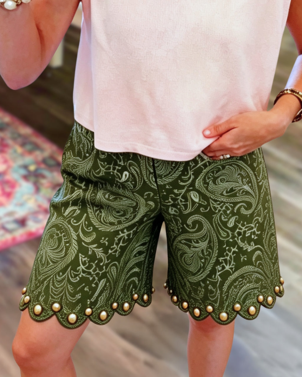 Beaded Hem Paisley Shorts